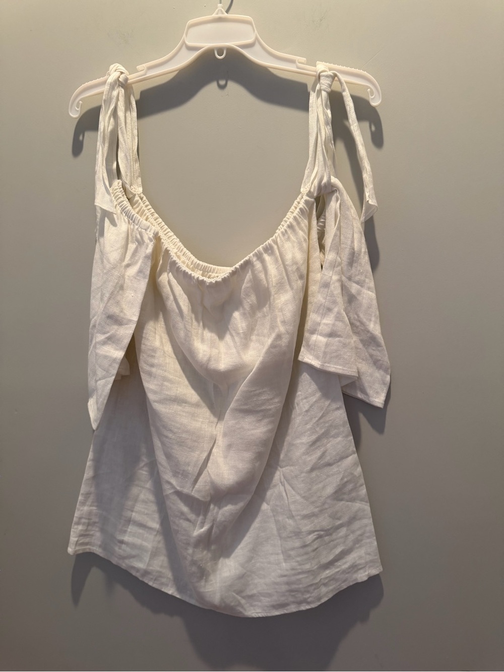 Reformation Cream Off-Shoulder Tie-Strap Linen-Material Blouse - Picture 2 of 6